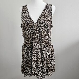 Michael Kors Women's Animal Leopard Print Sleeveless Blouse Medium